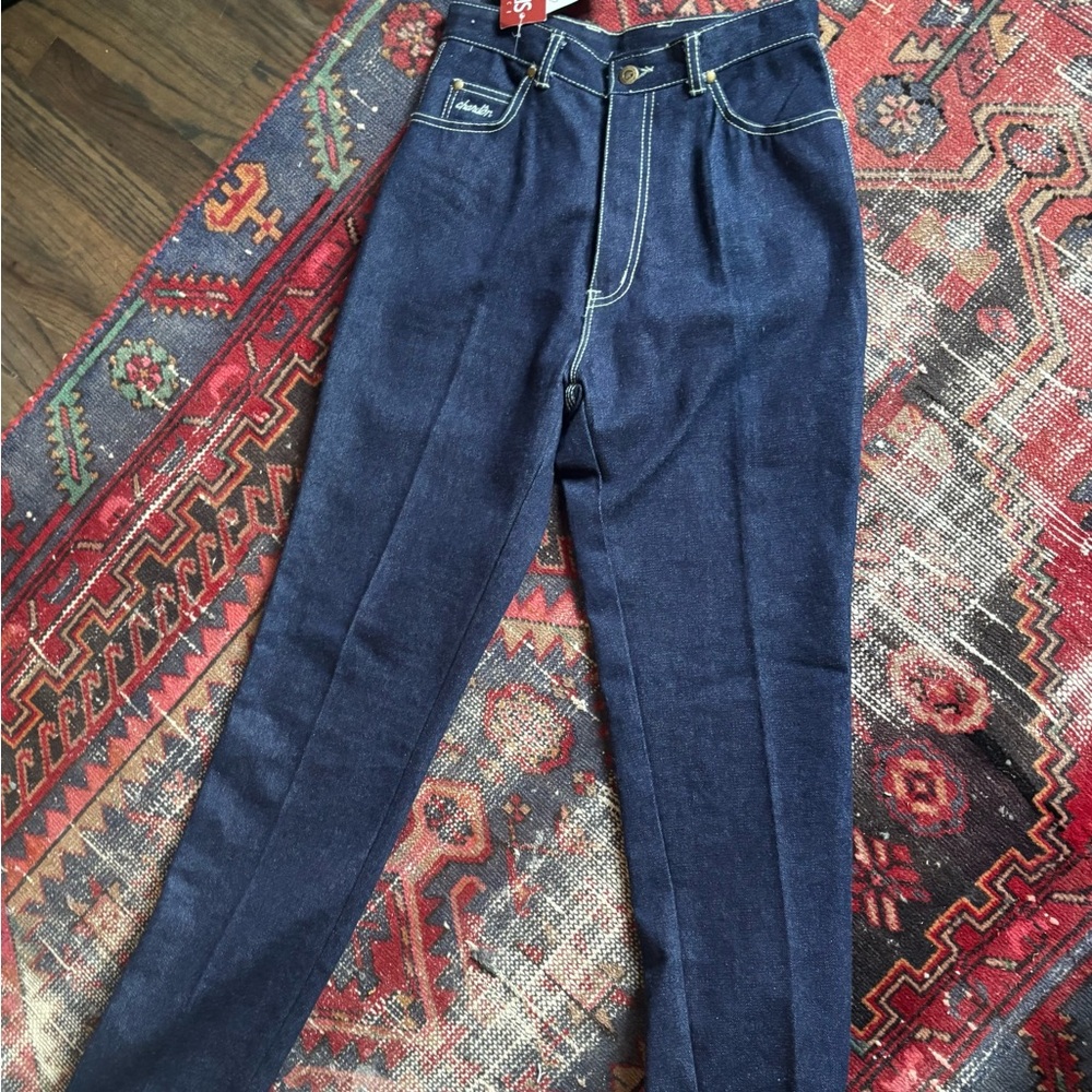 Dead stock vintage 80s dark blue Chardonnay Paris high waisted straight leg jean